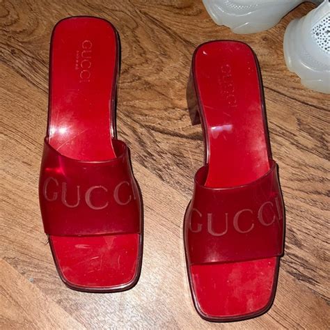 gucci jelly sandals red|gucci transparent sandals.